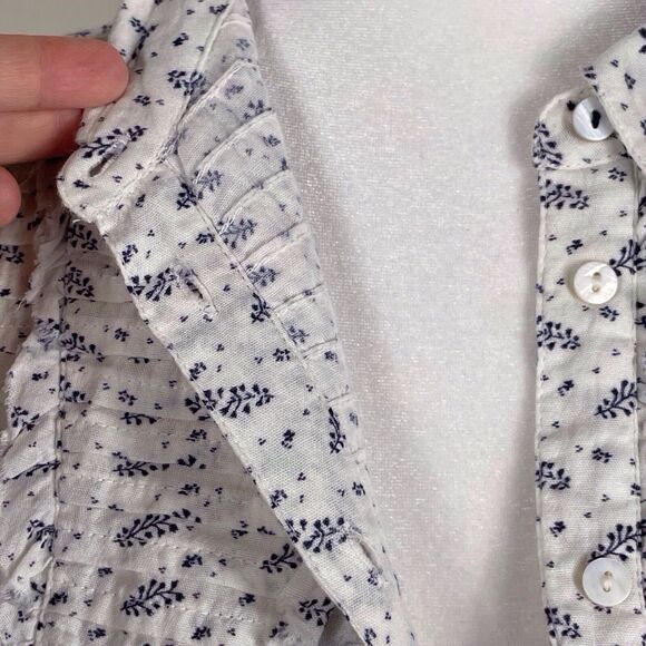 SUNDANCE Nola Button Down Blouse Shirt Size PL Petite Large Ruffle Floral White - Picture 8 of 16